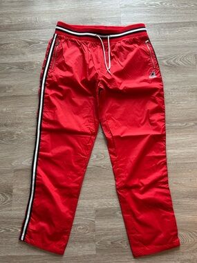 Men's Kangol Nylon Track Pants Red with Contrast Side Stripes logo